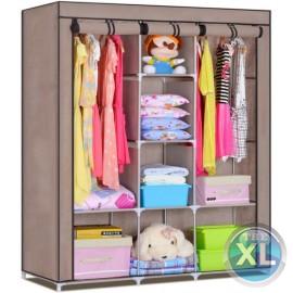 دولاب سفارى محمول معدن لتخزين الملابس 3 أبواب و ستارة لتغطيتها