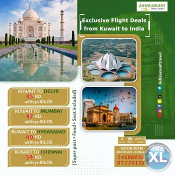 ravel safely and comfortably from Kuwait to the most beautiful cities in India